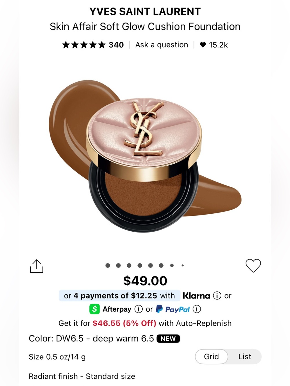YSL Yves Saint Laurent Soft Glow Cushion Foundation - Color: DW6.5 - deep warm